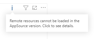 Если спецификация содержит URL удалённых ресурсов, версия из AppSource (сертифицированная) показывает предупреждение в заголовке визуала о невозможности их загрузки.
