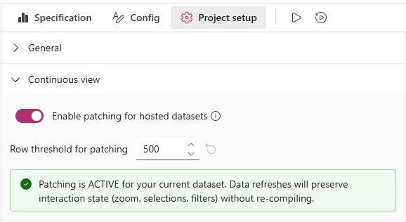 Настройки Continuous view в панели Project setup