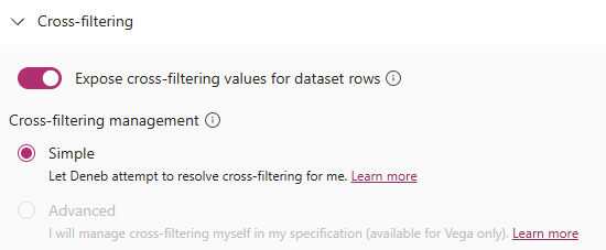 При включении перекрёстной фильтрации доступны режимы Simple (по умолчанию) и Advanced. Режимы Simple и Advanced в настройках перекрёстной фильтрации